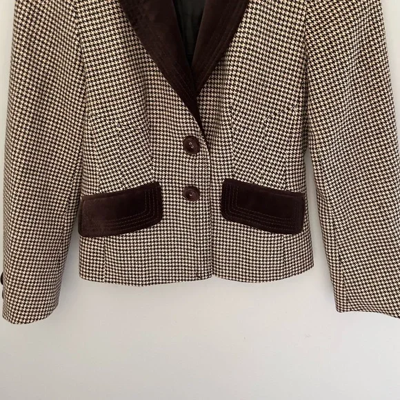 🌷 Karen Millen Vintage Brown and Off White Houndstooth Blazer Equestrian Size 6 - Picture 8 of 11